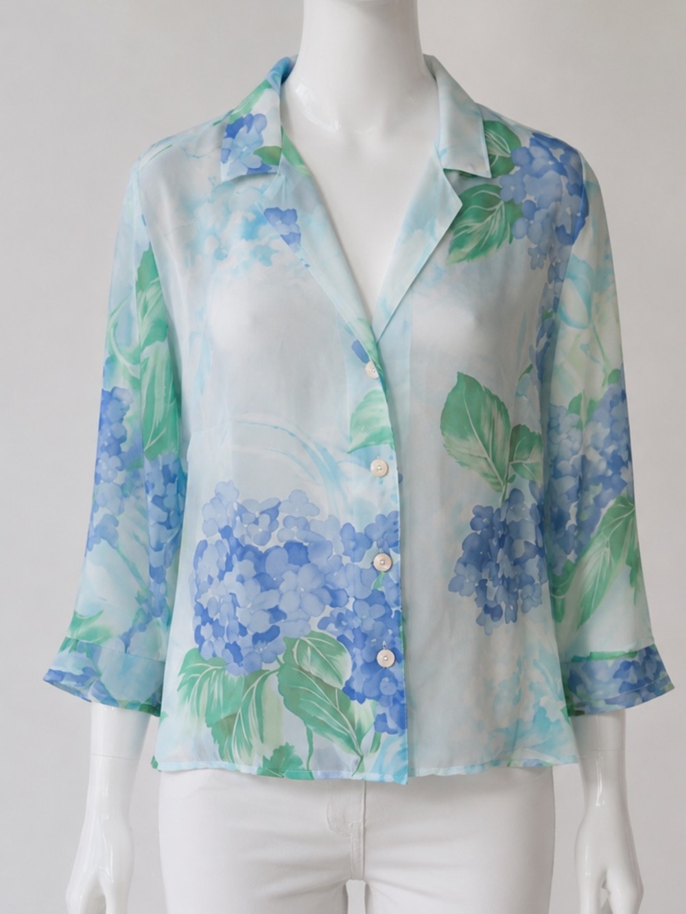Sheri Martin Blue Floral Sheer Blouse Size Medium